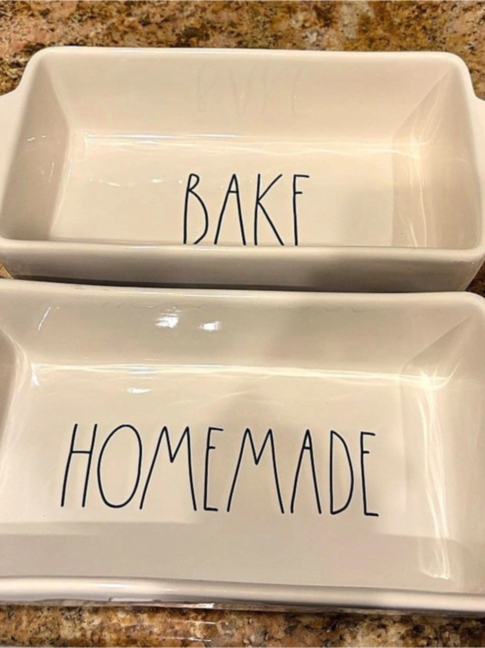 Rae Dunn Artisan Collection BAKE and HOMEMADE Ceramic Loaf Pan Set & HOMEMADE